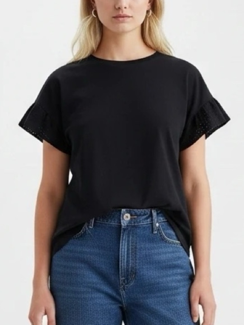 Old Navy Black T-Shirt with Ruffle Sleeves